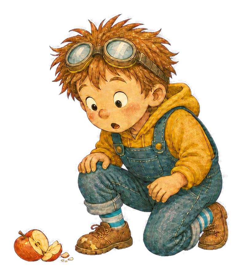 Harrie bekijkt een appel met een beurse plek in een voorproefje uit De Appelvanger